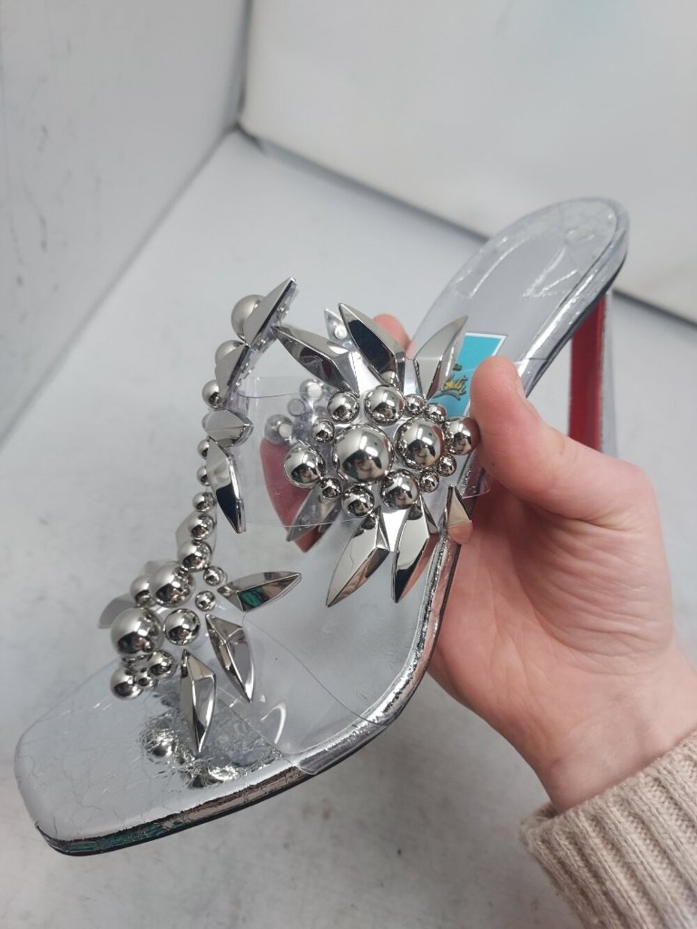 Christian Louboutin Marvel Imperious Rex Silver Jewel Sandal - Picture 8 of 12